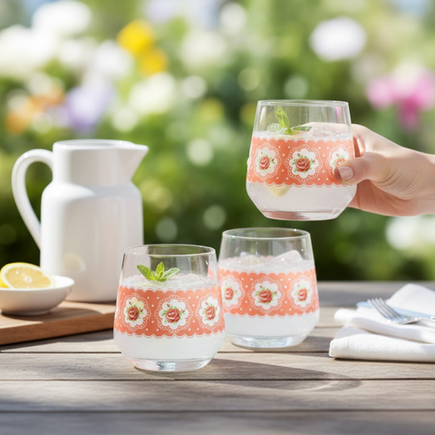 3 Piece 345ml Flower Pattern Whisky Glass