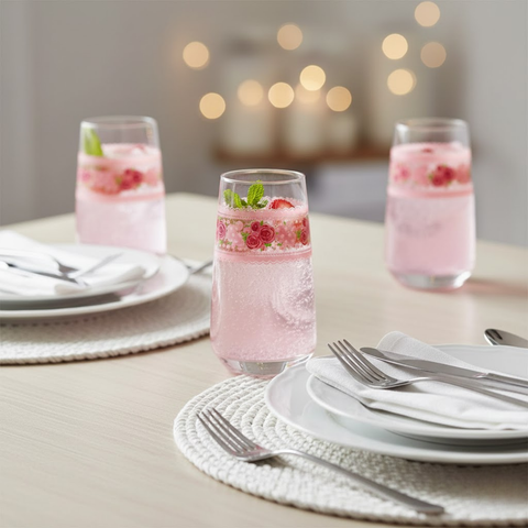 3 Piece 480ml Rose Pattern Hi Ball Glass