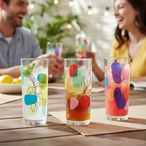 3 Piece 360ml Freehand Pattern Hi Ball Glass