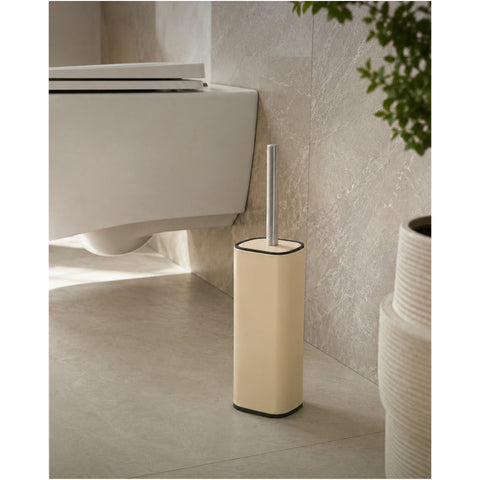 Cream Round Toilet Brush With Holder