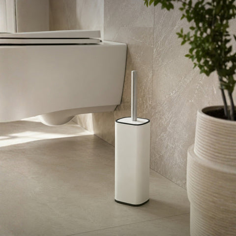 White Round Toilet Brush With Holder