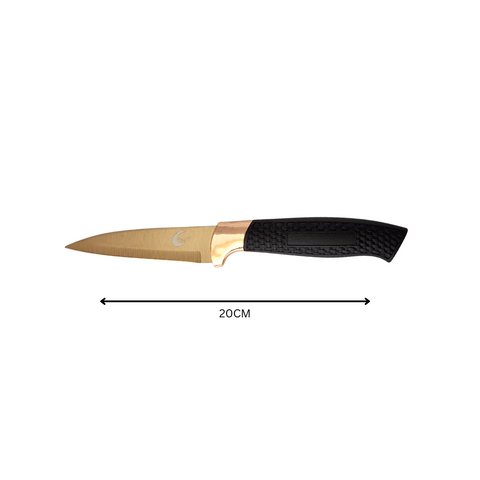 8Pc Rose Gold Knife Set With Black Plastic Handle