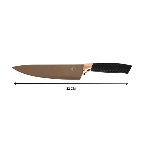 9 Piece Rose Gold Knife Set With Black Plastic Handle