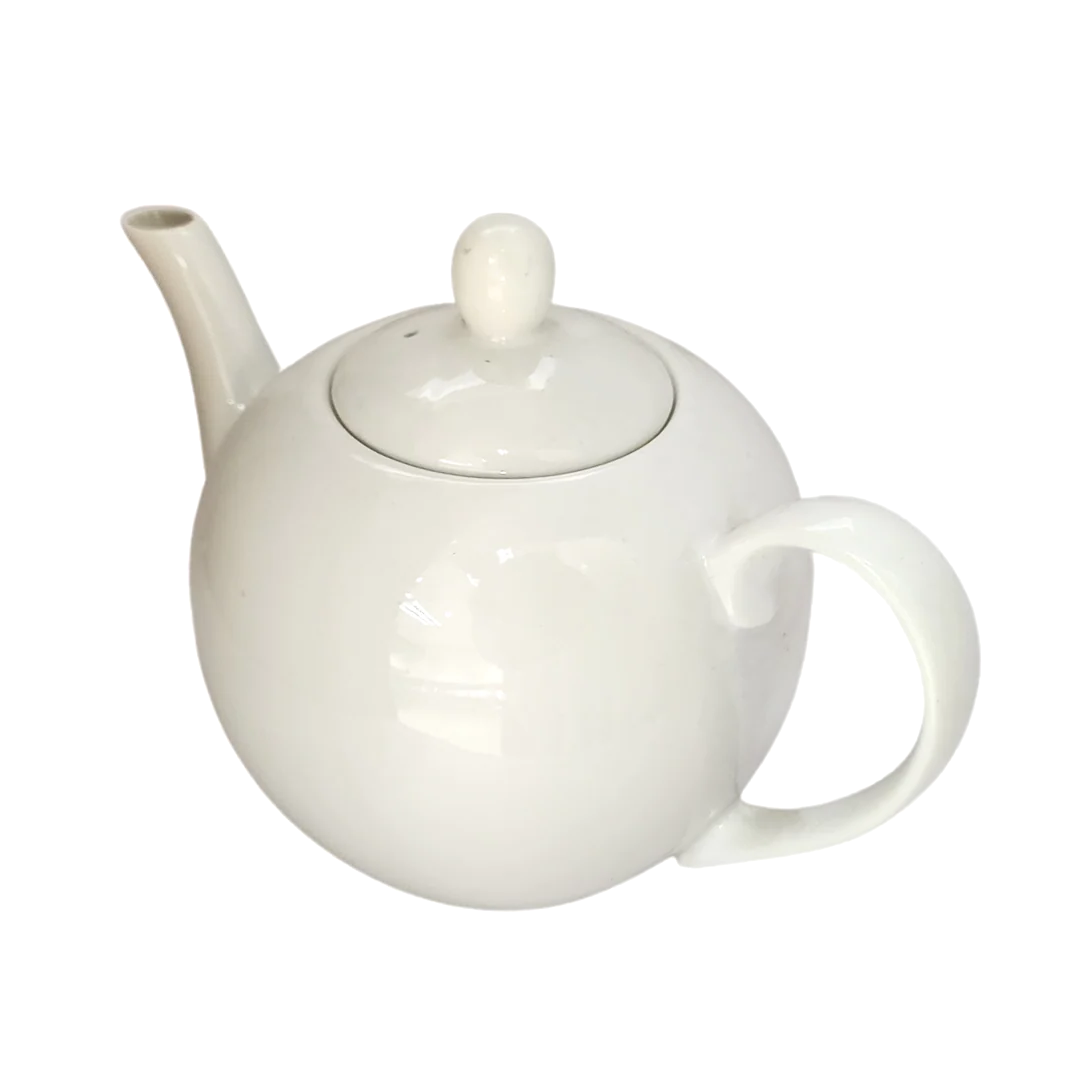 1 Litre White Round Porcelain Tea Pot With Lid – Standard Gifts