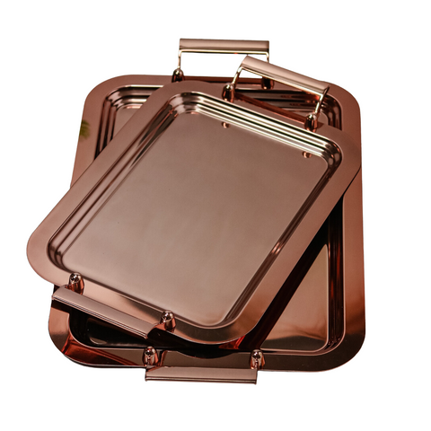 18-10 Stainless Steel Large Rose Gold Tray With Rose Gold Handle