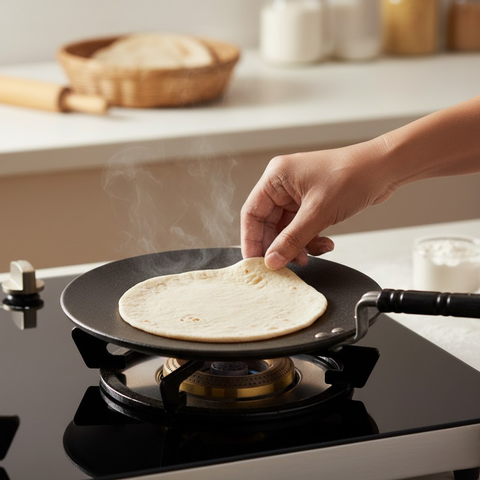 22cm Stainless Steel Non-Stick Tawa Pan With Black Handle