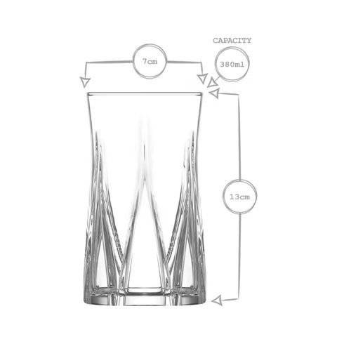 6 Piece 370ml Zoey Hi-Ball Glass