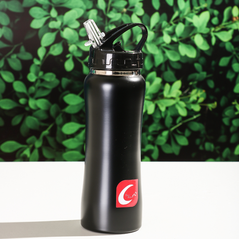 450ml Black Stainless Steel Water Bottle With Straw