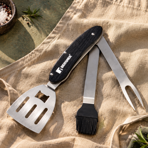 5-in-1 Stainless Steel Bbq Multi Tool Set With Black Wooden Handle
