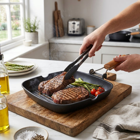 Square Grill Pan With Wooden Handle