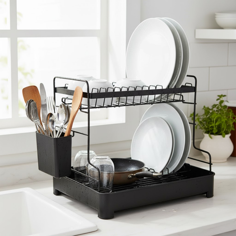 2 Level Black Dish Rack