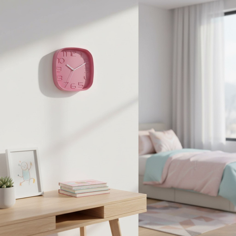Square Pink Wall Clock
