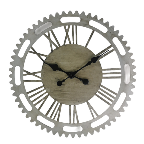 Round natural finish metal wall clock