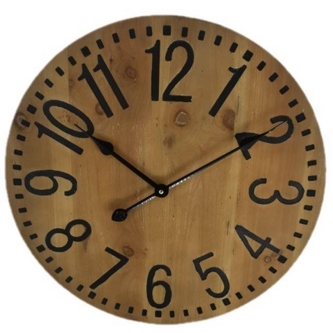 Round natural wood wall clock
