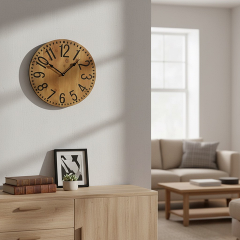 Round Natural Wood Wall Clock
