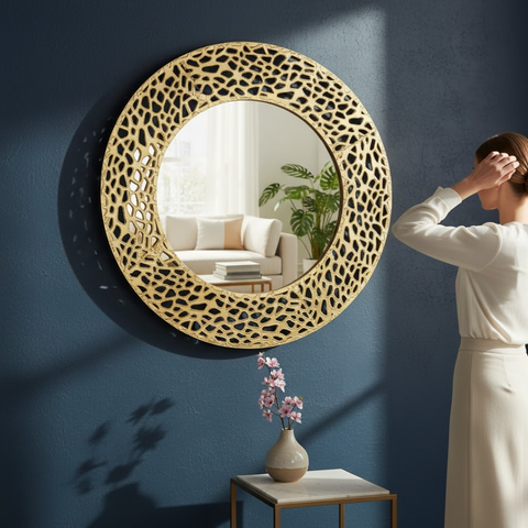 Round Gold Metal Mirror