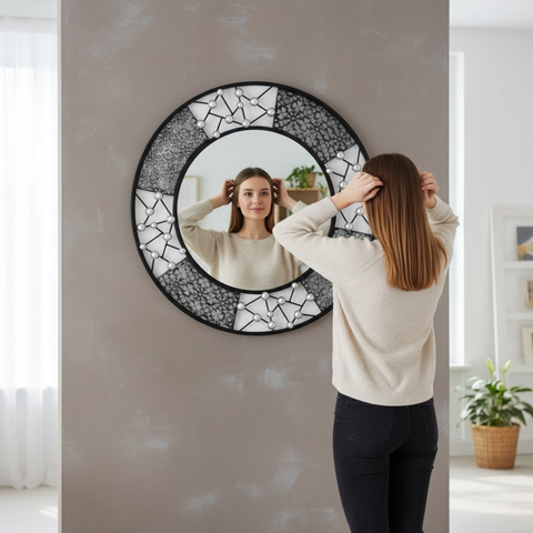 Round Black And Silver Metal Mirror