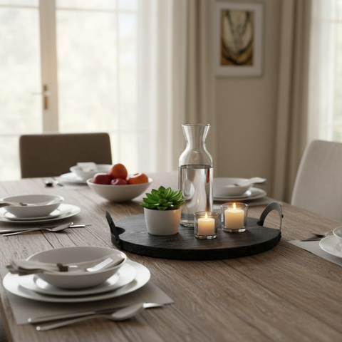 Black Wooden Tray With Black Metal Handle