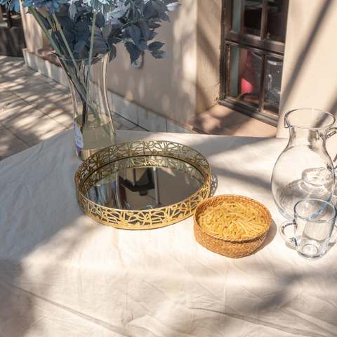 Round Gold Metal Mirror Tray
