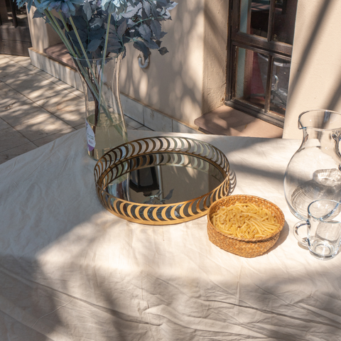 Round Gold Metal Mirror Tray