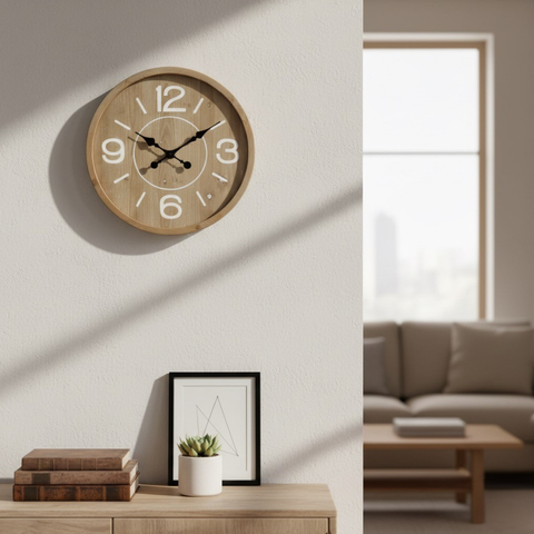 Round Natural Wood Wall Clock