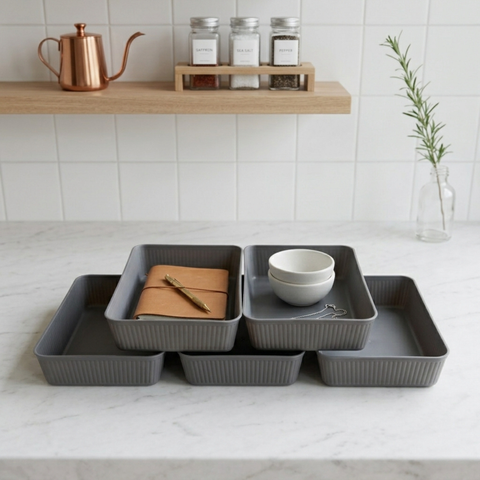 5 Piece Grey Storage Trays