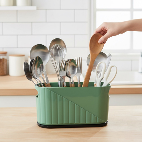 Green Plastic Kitchen Utensil Holder