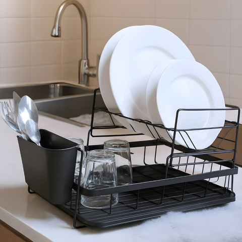 2 Level Black Dish Rack