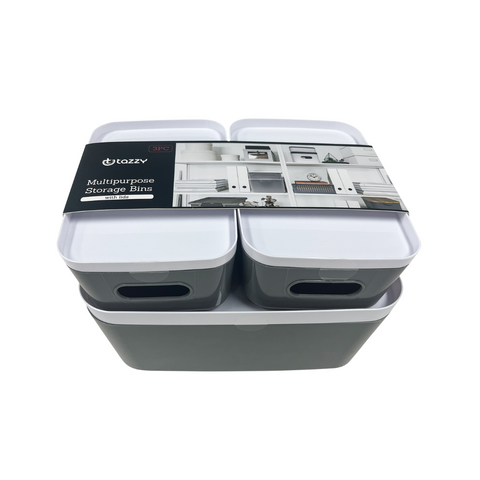 3 Piece multipurpose storage bins with lids and handles