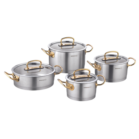 8 Piece proline cookware set with gold handles 