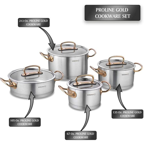 8 Piece Proline Cookware Pot Set With Rose Gold Handles