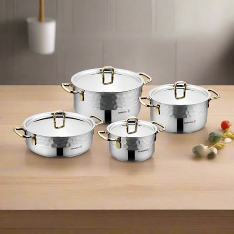 8 Piece Erna Cookware Pot Set With Gold Handles