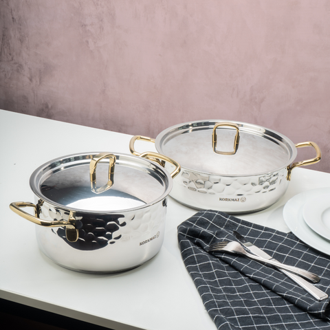 8 Piece Erna Cookware Pot Set With Gold Handles