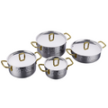 8 Piece erna cookware set with gold handles 