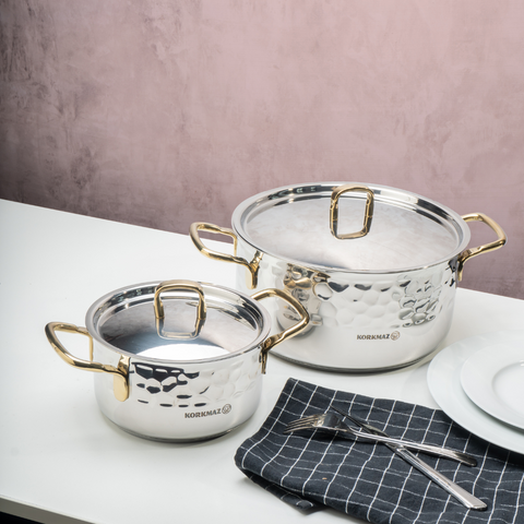 8 Piece Erna Cookware Pot Set With Gold Handles