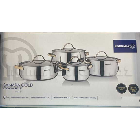 8 Piece Samara Cookware Pot Set With Gold Handles