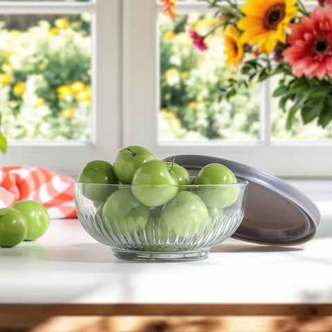 600ml Glass Bowl With Grey Lid