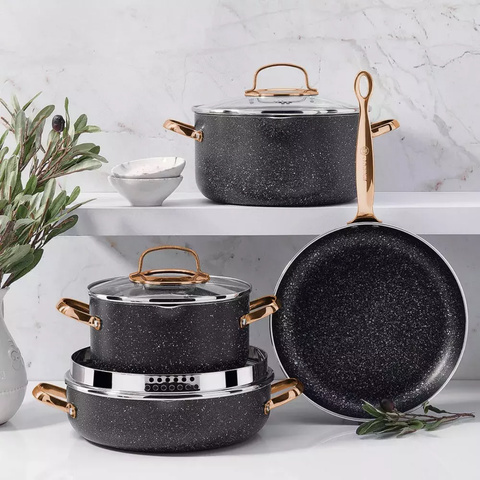 7 Piece Galaksi Cookware Pot Set With Rose Gold Handles