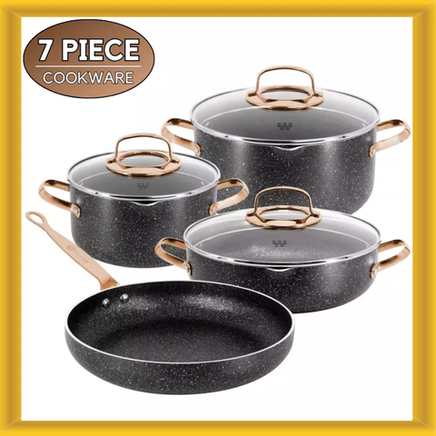 7 Piece Galaksi Cookware Pot Set With Rose Gold Handles