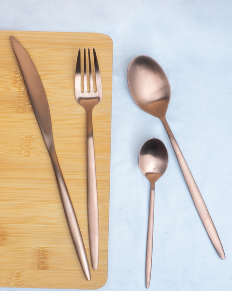 24 Piece Matt Rose Gold Stainless Steel Cutlery Set