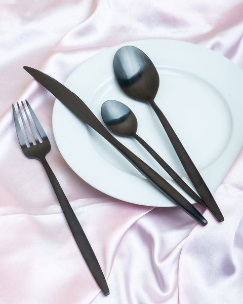24 Piece Matt Black Stainless Steel Cutlery Set