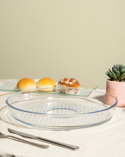 26cm Round Grid Glass Casserole