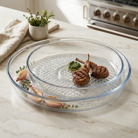 2 Piece Round Grid Glass Casserole