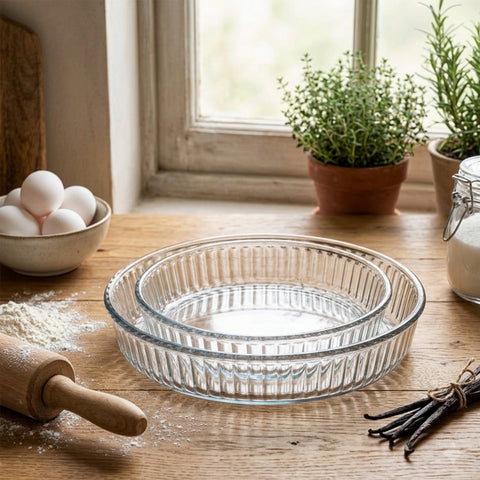 2 Piece Round Optical Glass Casserole