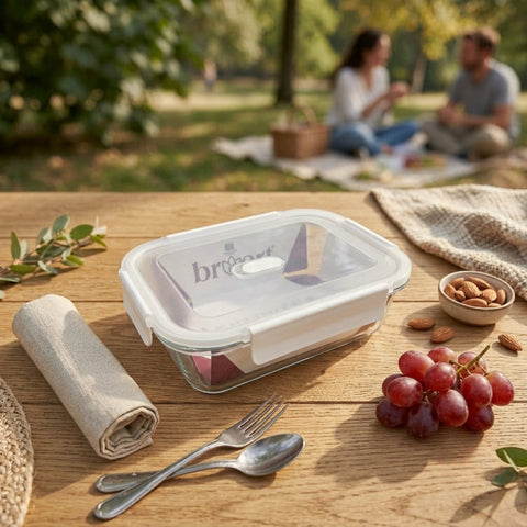 640ml Plain Rectangular Glass Storage Container With White Lid