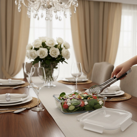 640ml Plain Rectangular Glass Storage Container With White Lid