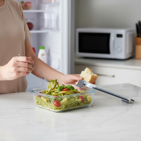 1040ml Plain Rectangular Glass Storage Container With Black Lid