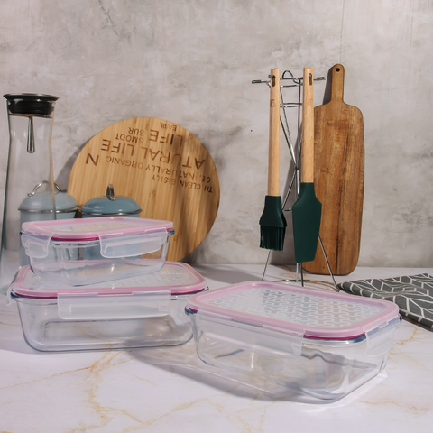 3 Piece Plain Rectangular Glass Storage Container