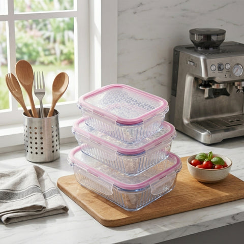 3 Piece Optical Rectangular Glass Storage Container