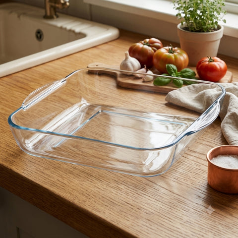 24cm Square Plain Glass Casserole